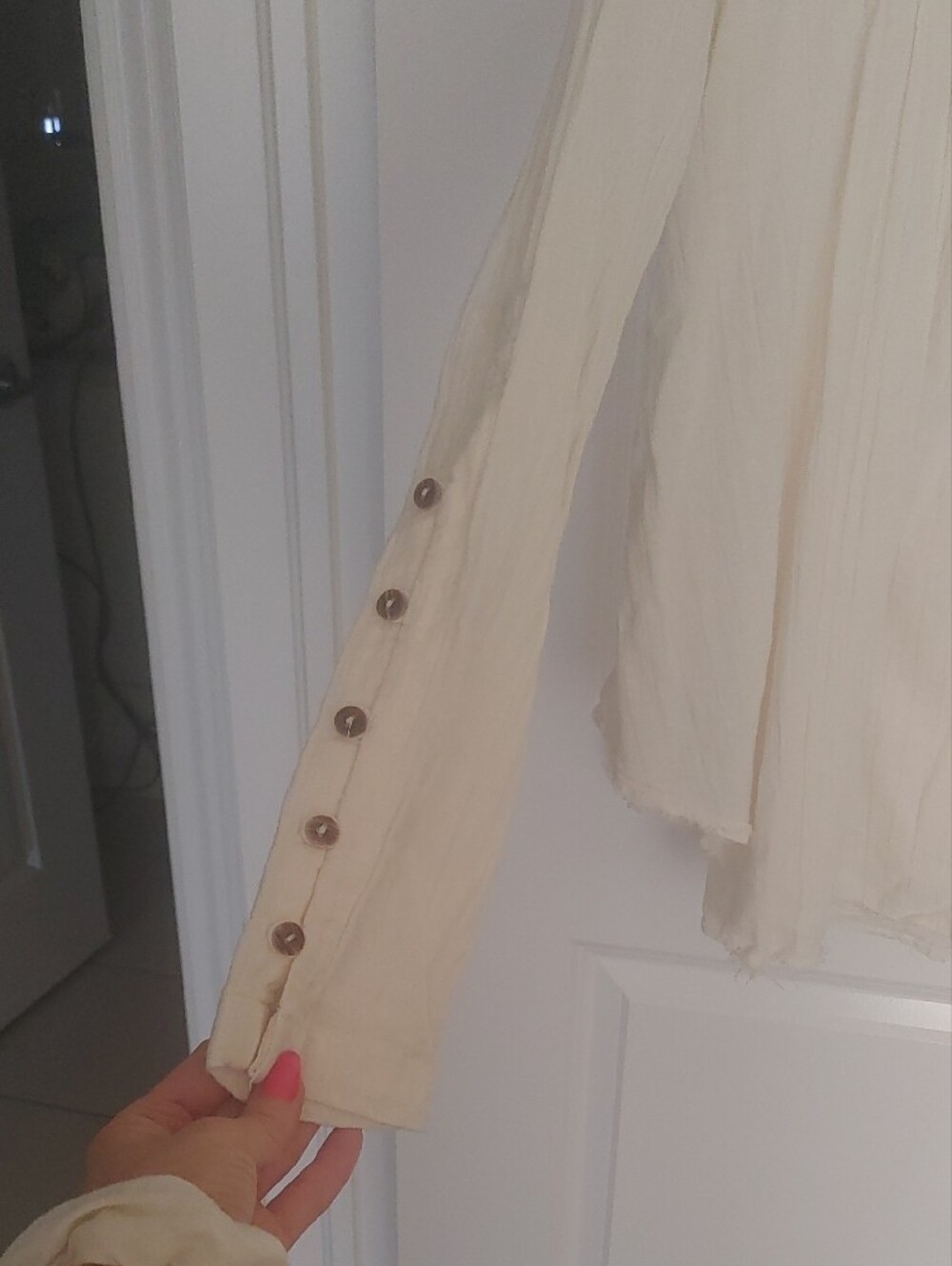 Free People Cream Button-Front Peasant Top - Picture 4 of 9